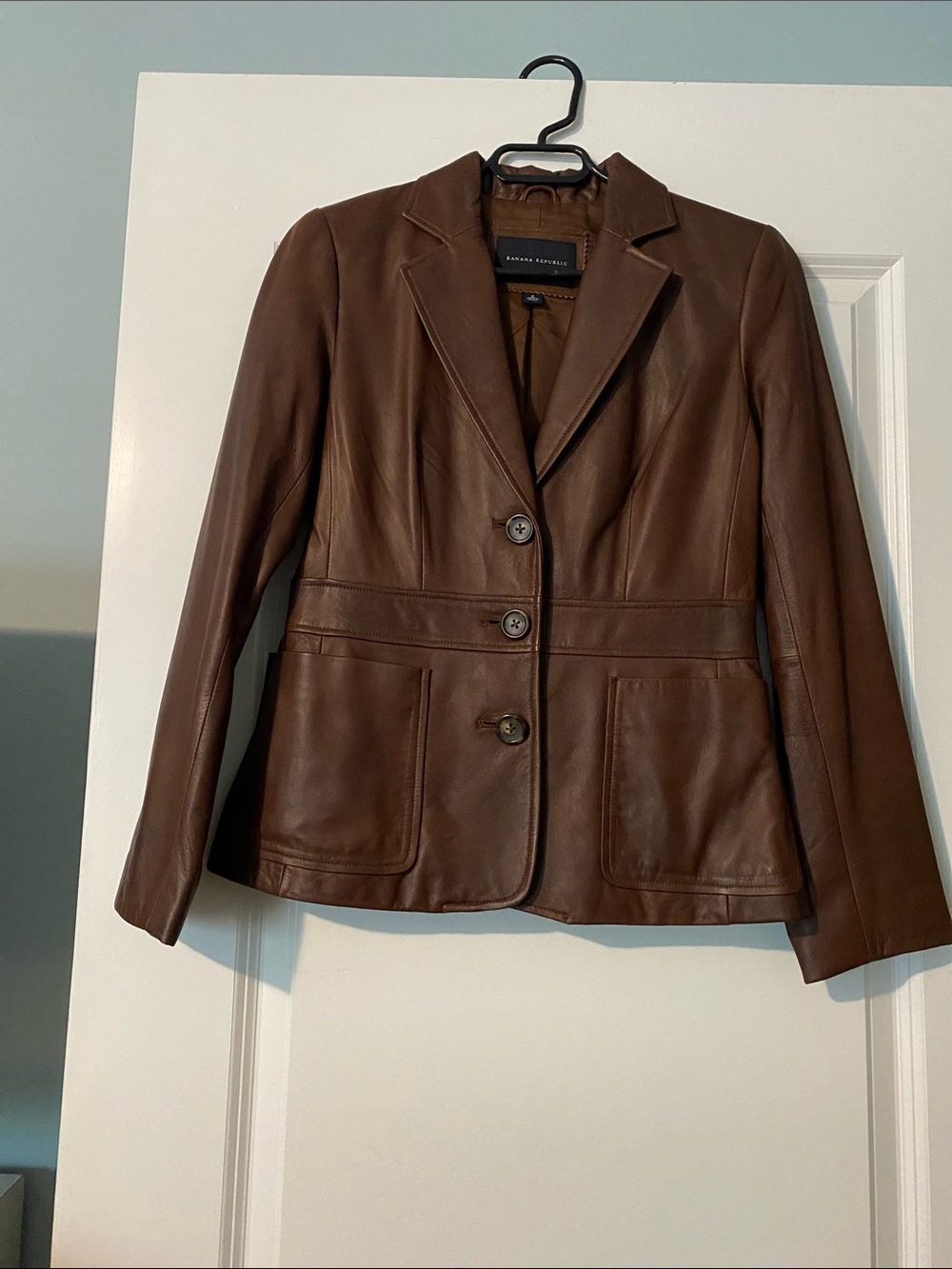 Banana Republic Tan Brown Leather Button-Front Blazer